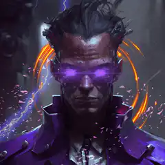 Cyclops with glowing purple visor and energy effects