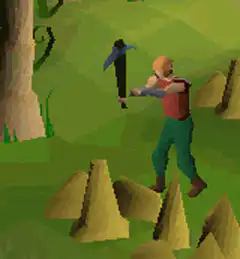 pixel art character swinging pickaxe