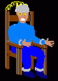 pixel art man electrocuted in chair