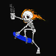 Skull on fire skateboarding with drink