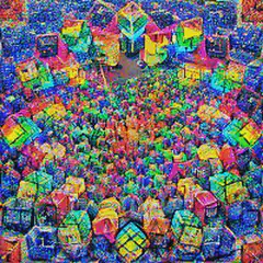 Colorful pixel art cube crowd
