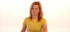 Woman shrugging with text overlays