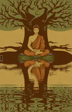 Buddha meditating under a tree