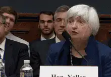Janet Yellen hearing Buy Bitcoin sign
