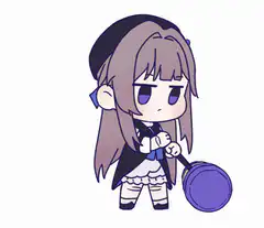 Chibi girl with frying pan spins around