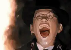 Man screaming then melting into fire