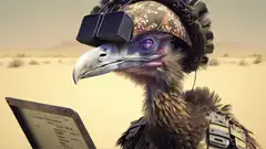 Cyberpunk bird with glowing eye
