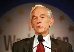Ron Paul speaking at podium