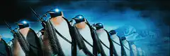 Penguins with guns and glowing eyes