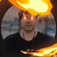 Man with flaming eyes and fire effect