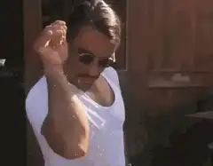 man flexing arm with lightning bolts