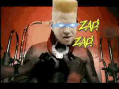 Blade with glowing eyes and zap text