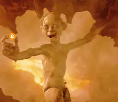 Gollum falling into Bitcoin fire
