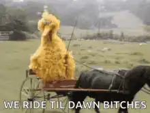 Big Bird rides a horse-drawn carriage