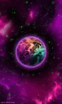 Colorful planet in purple space