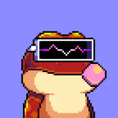 pixel art frog with heart monitor glasses