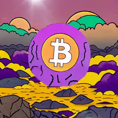 Glowing Bitcoin in a colorful landscape