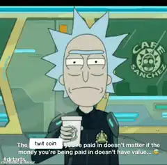 Rick Sanchez drinking coffee with caption