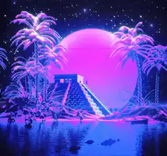 Neon Mayan Pyramid Sunset