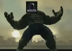 Hulk flexing with Nostr logo