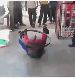 Person stuck in bicycle wheel