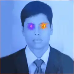 Man with glowing Bitcoin eyes