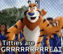 Tiger mascot dancing with text