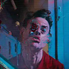 Glitchy portrait with lightning