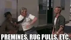 Three men dancing outside a trailer