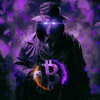 Glowing Bitcoin in purple smoke