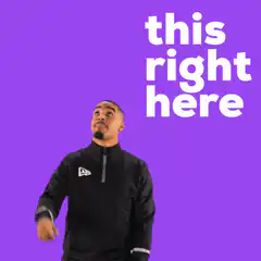 Man pointing up with text this right here