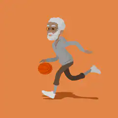 Old man dribbling basketball