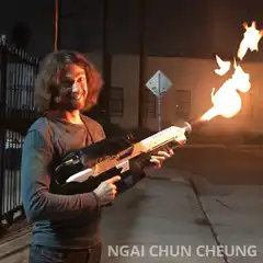 Man with flamethrower gun