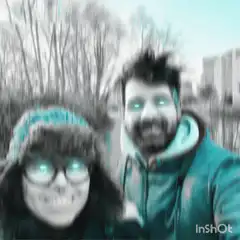 Couple with glowing eyes selfie