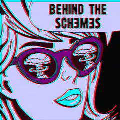 Woman with mushroom glasses behind the schemes