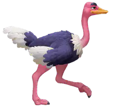 Pink and purple ostrich walking