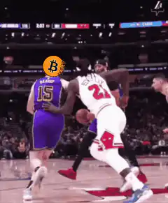 Lakers player with Bitcoin head