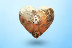 Heart made of Bitcoin and cryptocurrency coins