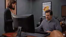 Ron Swanson throws computer in dumpster