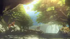 Bitcoin sun in a forest landscape