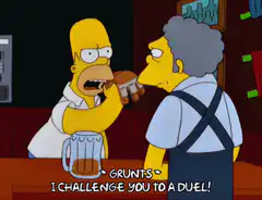Homer challenges Moe to a duel