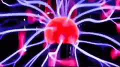 Red plasma ball with purple lightning