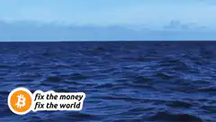 Sea monster rises from ocean with Bitcoin logo