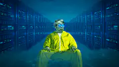 Man in yellow suit in server room