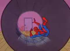 Spider-Man falling down a tunnel