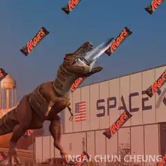 T-Rex eating Mars bars and SpaceX rocket