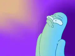 Sad blue character crying