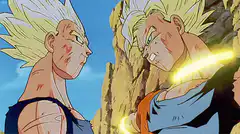 Goku grabs Vegeta's face