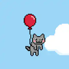pixel cat holding red balloon