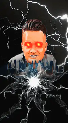Man with glowing eyes and lightning